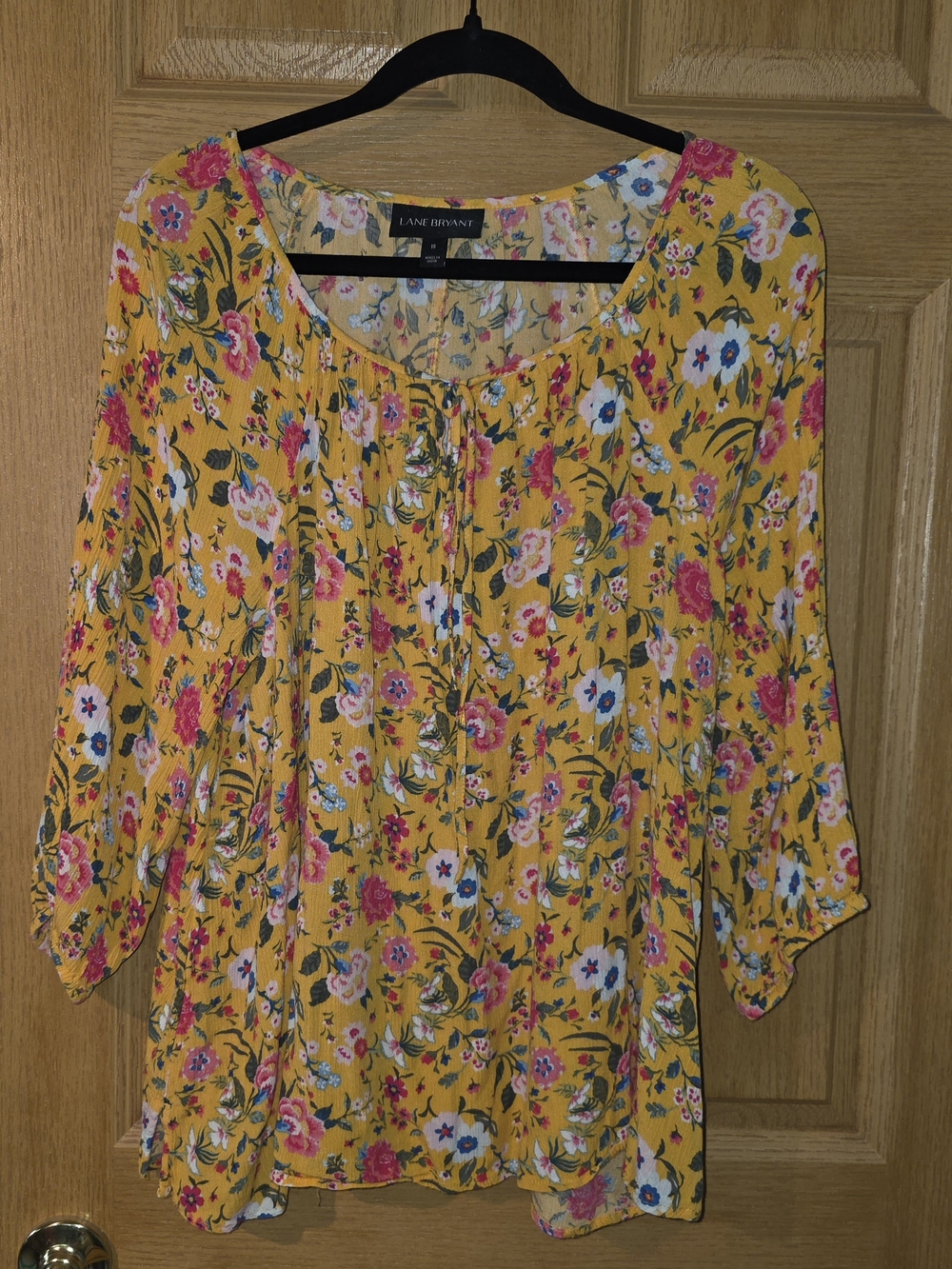 Lane Bryant Mustard Yellow Floral Peasant Top